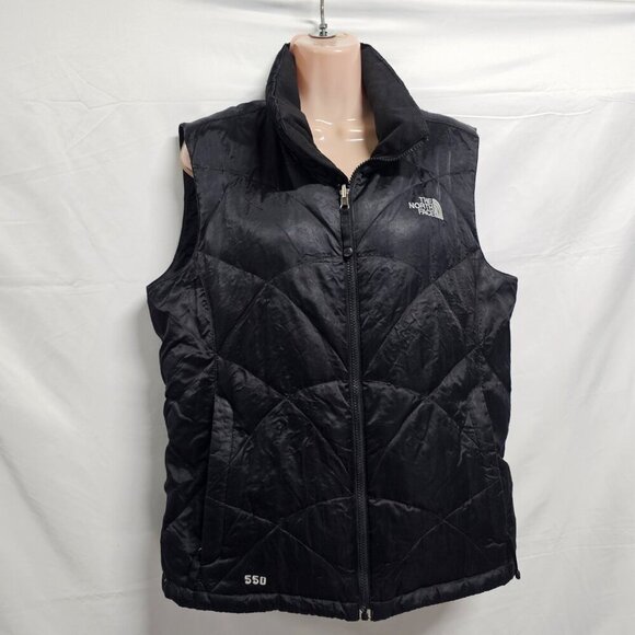 The North Face 550 Goose Down Puffer Vest Women Size L Black Quilted Full Zip - Picture 5 of 13